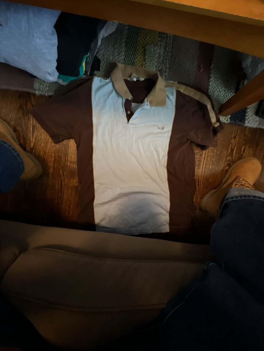 Retro Fox Colorblock Short Sleeve Polo Shirt Brown Tan Light Blue